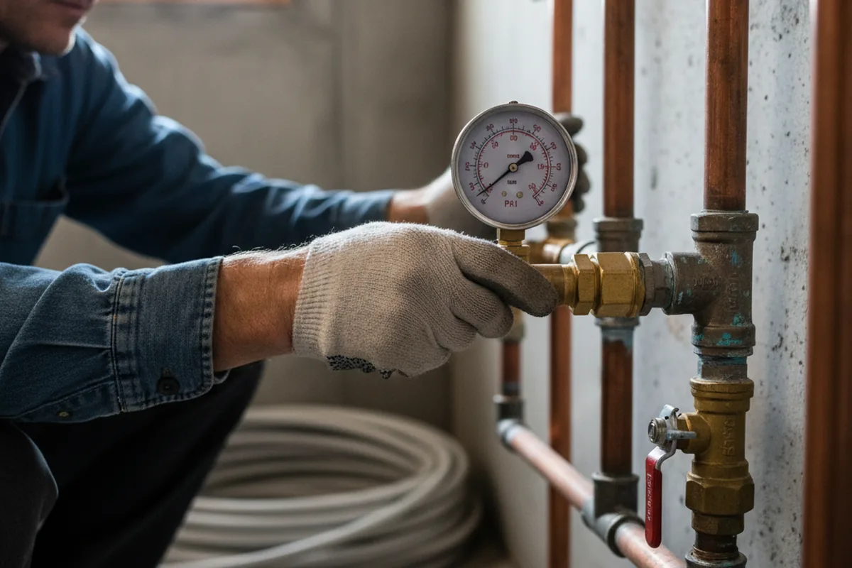 Pressure testing a repaired line during Water Line Repair in Mifflin